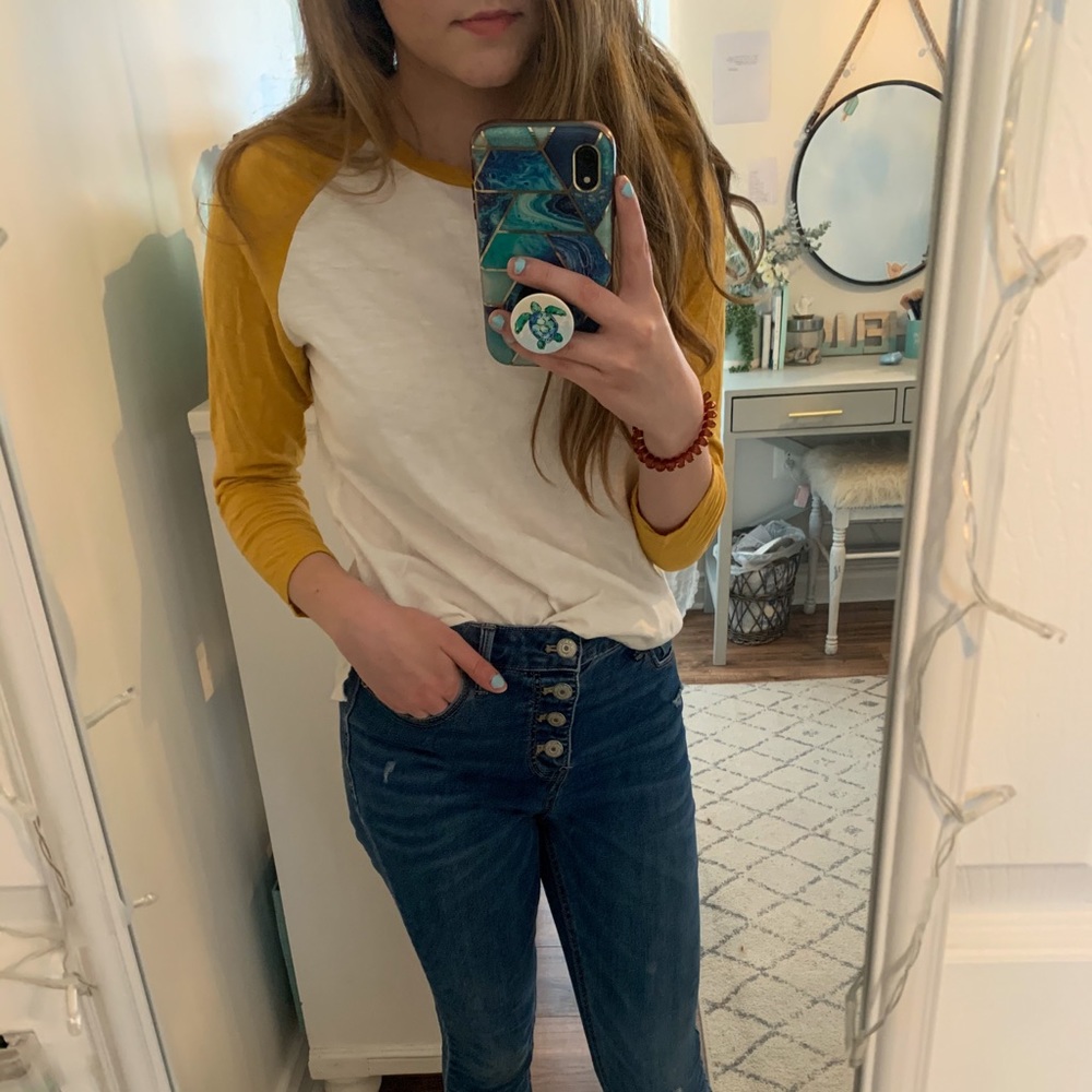 Old Navy Yellow Baseball quarter length tee
